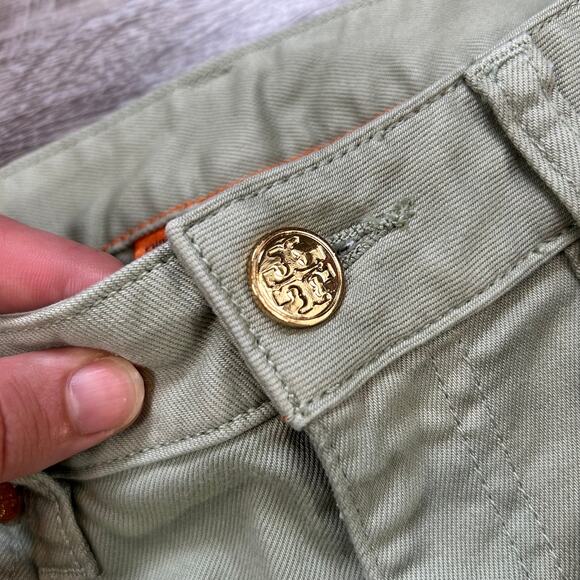 Tory Burch Alexa Cropped Skinny Jeans Green Stretch Denim Mid Rise 26 - Picture 2 of 9
